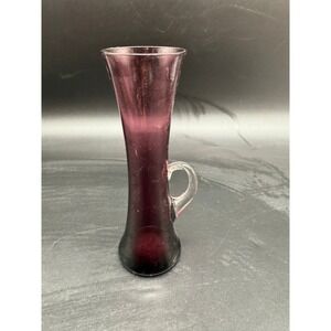 Vintage Amethyst Glass Bud Vase with Clear Handle Small Hand‎ Blown Style